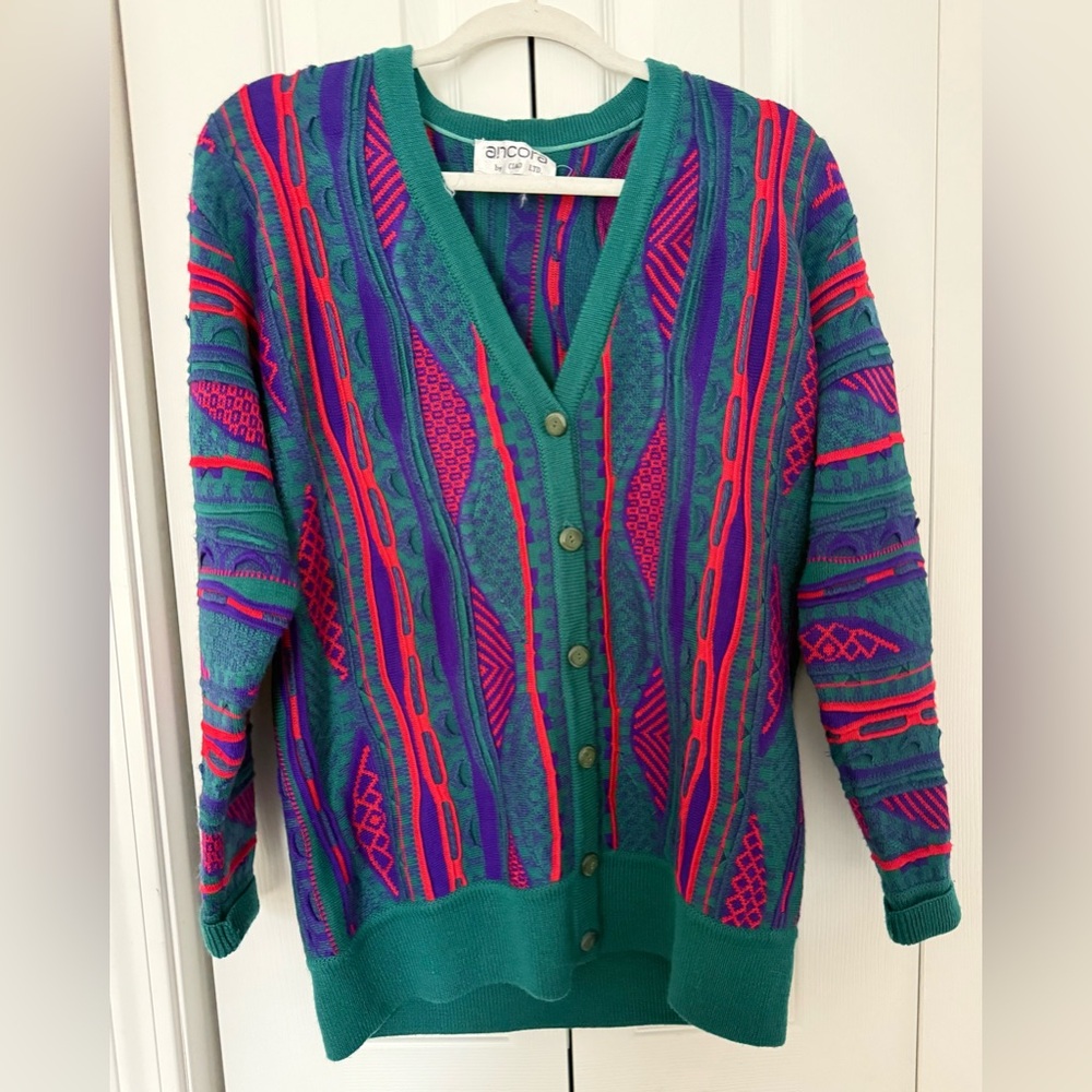 RARE VTG Ancora by Ciao Ltd. 3D Knit Oversized Cardigan Sweater | Size S